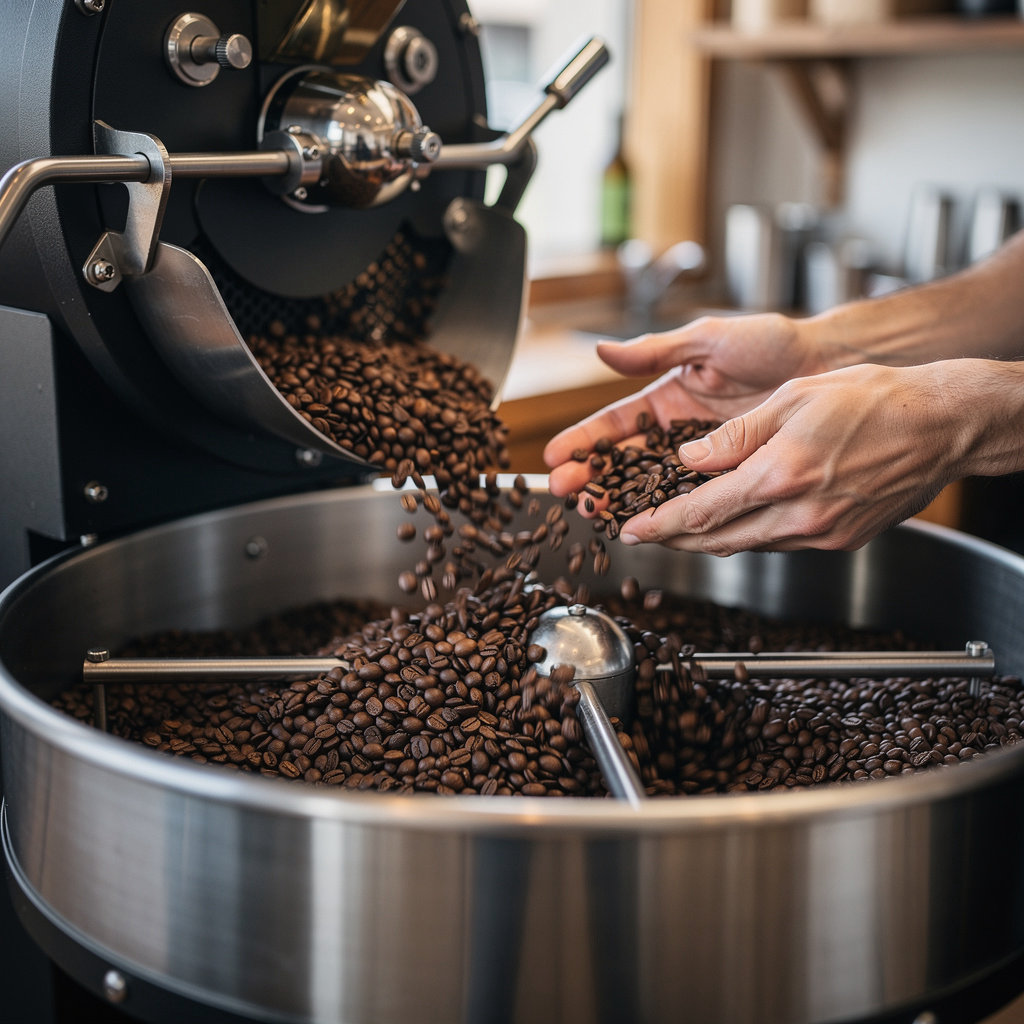 Blue Bean Roasters Portland Oregon small-batch coffee roasting process showcasing fresh beans and artisanal equipment