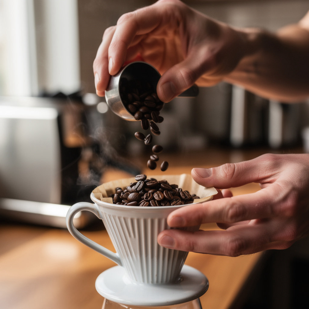 Blue Bean Roasters Portland Oregon founders examining freshly roasted coffee beans at our local roastery
